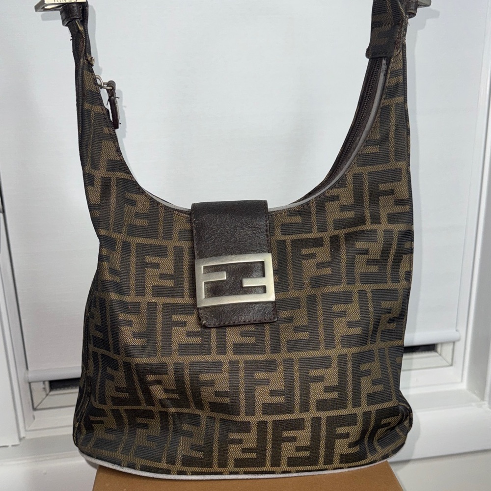 Vintage Fendi Black and Brown Logo Shoulder Bag